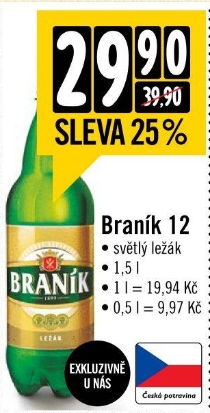 Pivo světlý ležák 12° Braník