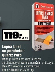 Den Braven Lepící a zdící tmel na pórobeton cihly