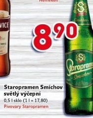 Pivo světlé výčepní 10° Smíchov Staropramen