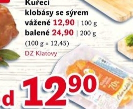 Kuřecí klobása se sýrem DZ Klatovy