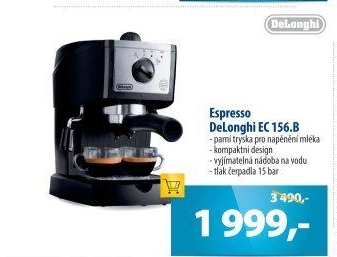 Kávovar Espresso DeLonghi EC 156.B v akci Euronics od 8.11.2017