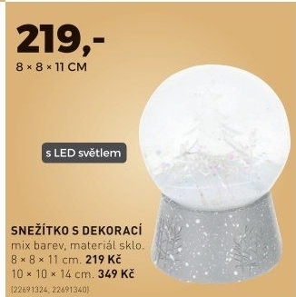 Sněžítko s dekorací a LED světlem 11 cm