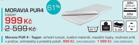 Matrace Topper Moravia Pur 4
