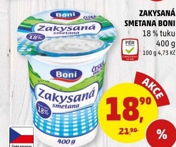 Smetana zakysaná Boni 18%