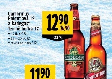 Pivo polotmavá 12° Gambrinus