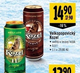 Pivo světlý ležák Velkopopovický Kozel
