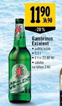 Pivo světlý ležák 11° Excelent Gambrinus