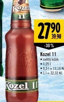 Pivo světlý ležák 11° Medium Velkopopovický Kozel
