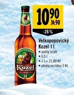 Pivo světlý ležák 11° Medium Velkopopovický Kozel