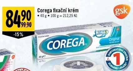 Fixační krém na zubní protézu Corega