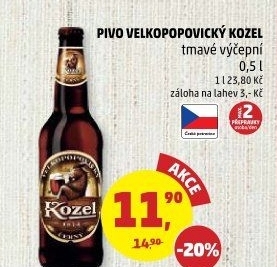 Pivo černé výčepní 10° Velkopopovický Kozel