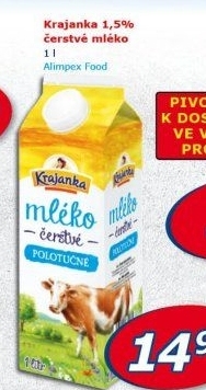 Mléko čerstvé Krajanka - 1,5% polotučné