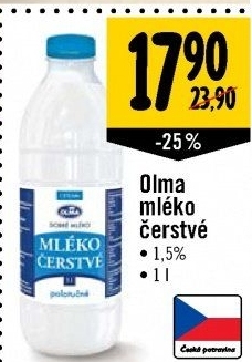Mléko čerstvé Olma - 1,5% polotučné