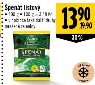 Špenát listový mražený Agro Jesenice