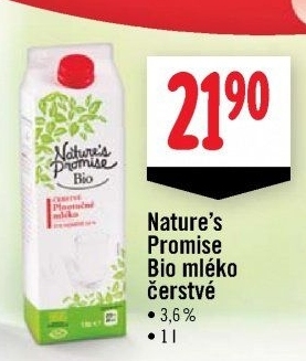 Mléko čerstvé bio Nature's Promise - 3,6% plnotučné