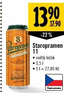 Pivo světlý ležák 11° Staropramen