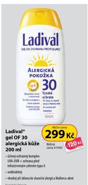 Gel na opalování pro alergickou pokožku OF 30 Ladival