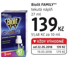 Odpařovač elektrický proti komárům 45 nocí Family Biolit
