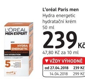 Krém pleťový pánský Hydra Energetic Men Expert L'Oréal