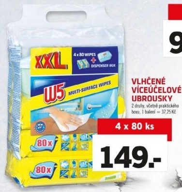 Vlhčené víceúčelové ubrousky W5