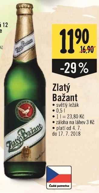 Pivo světlý ležák 12° Zlatý Bažant
