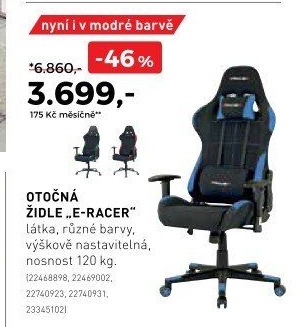 Otočná židle E-RACER - Kika nábytek akcniletaky.com