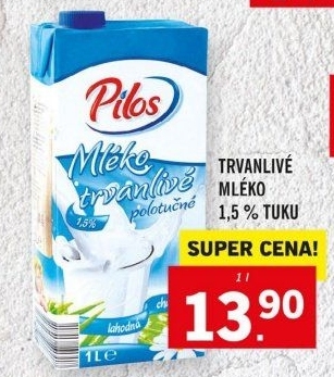 Trvanlivé mléko Pilos - 1,5% polotučné