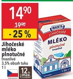 Trvanlivé mléko Jihočeské Madeta - 3,5% plnotučné