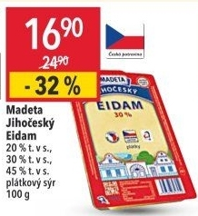 Sýr Eidam Jihočeský 30% Madeta