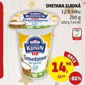Smetana na vaření Kunín 12%