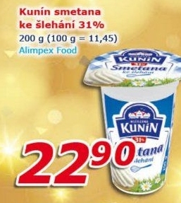 Smetana ke šlehání Kunín 31%