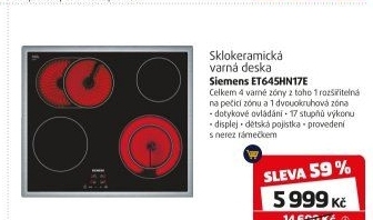 Sklokeramická varná deska Siemens ET645HN17E