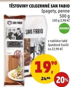 Těstoviny celozrnné San Fabio