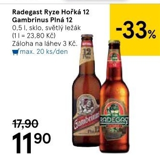 Pivo světlý ležák 12° Ryze hořká Radegast