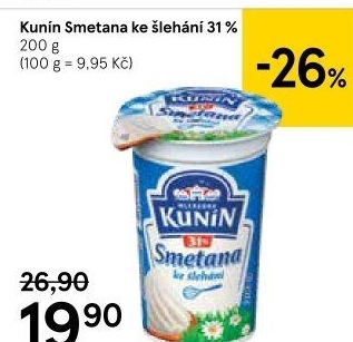 Smetana ke šlehání Kunín 31%
