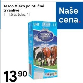 Mléko trvanlivé Tesco - 1,5% polotučné