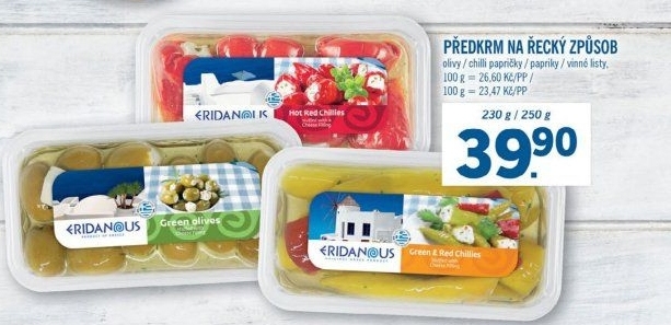 Řecký předkrm olivy Eridanous