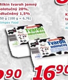 Tvaroh polotučný jemný Milkin