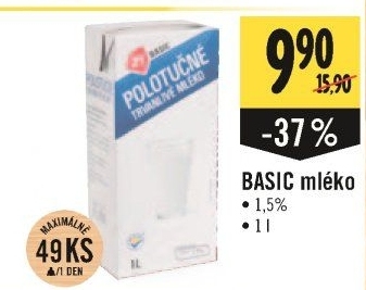 Mléko trvanlivé Basic - 1,5% polotučné