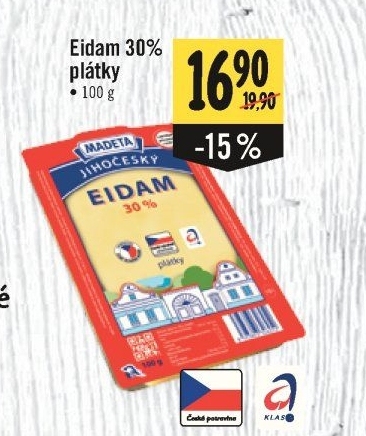 Sýr Eidam Jihočeský 30% Madeta