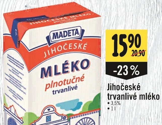 Mléko trvanlivé Jihočeské Madeta - 3,5% plnotučné