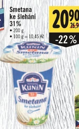 Smetana ke šlehání Kunín 31%