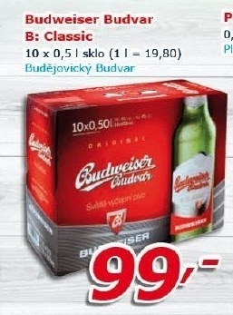 Pivo světlé výčepní B: Classic Budweiser Budvar