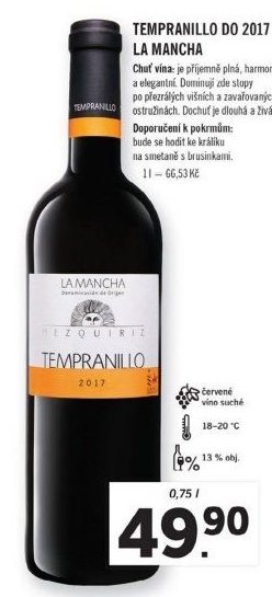 Víno červené Tempranillo La Mancha