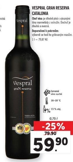 Víno Gran Reserva Catalonia Vespral