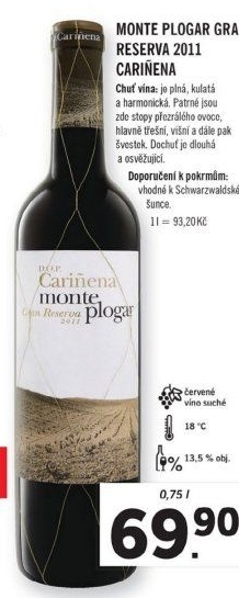 Víno červené Gran Reserva D.O.P. Carinena Monte Plogar