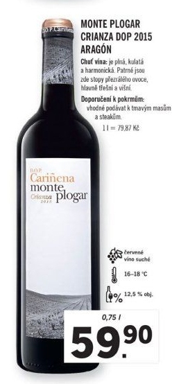 Víno červené Crianza Carinena Monte Plogar