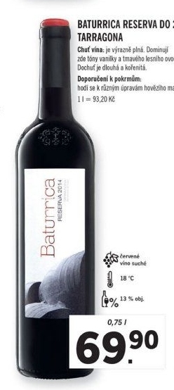 Víno Baturrica Reserva Tarragona