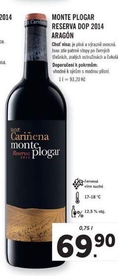 Víno červené Reserva Carinena Monte Plogar