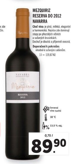 Víno červené Reserva Do Navarra Mezquiriz